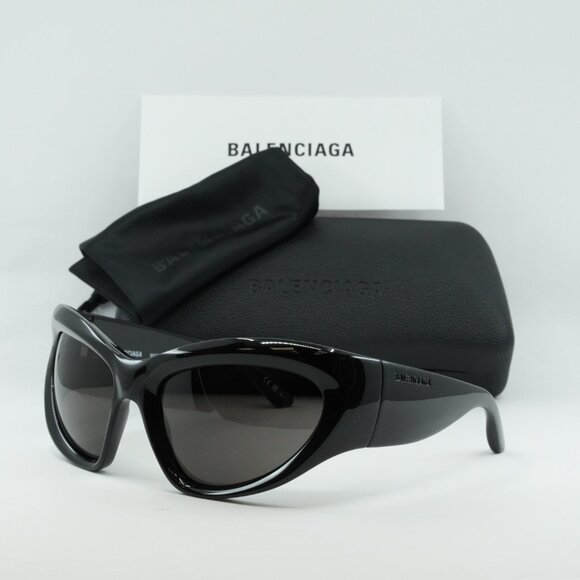 Balenciaga BB0228S 001 Sunglasses Black Geometric Frame, Grey Lenses main image 11